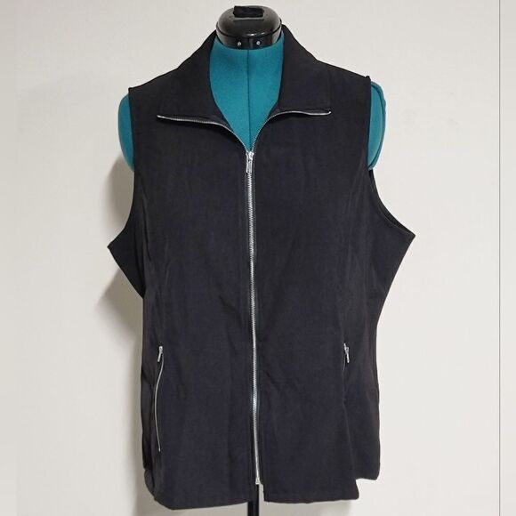 Zip Up Vest Casual Utility Outdoor Sleeveless Jacket with Pockets Black Size 2X - Picture 6 of 11